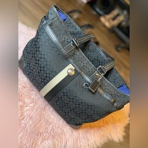 Coach bag., black and blue with minor wear and tear.